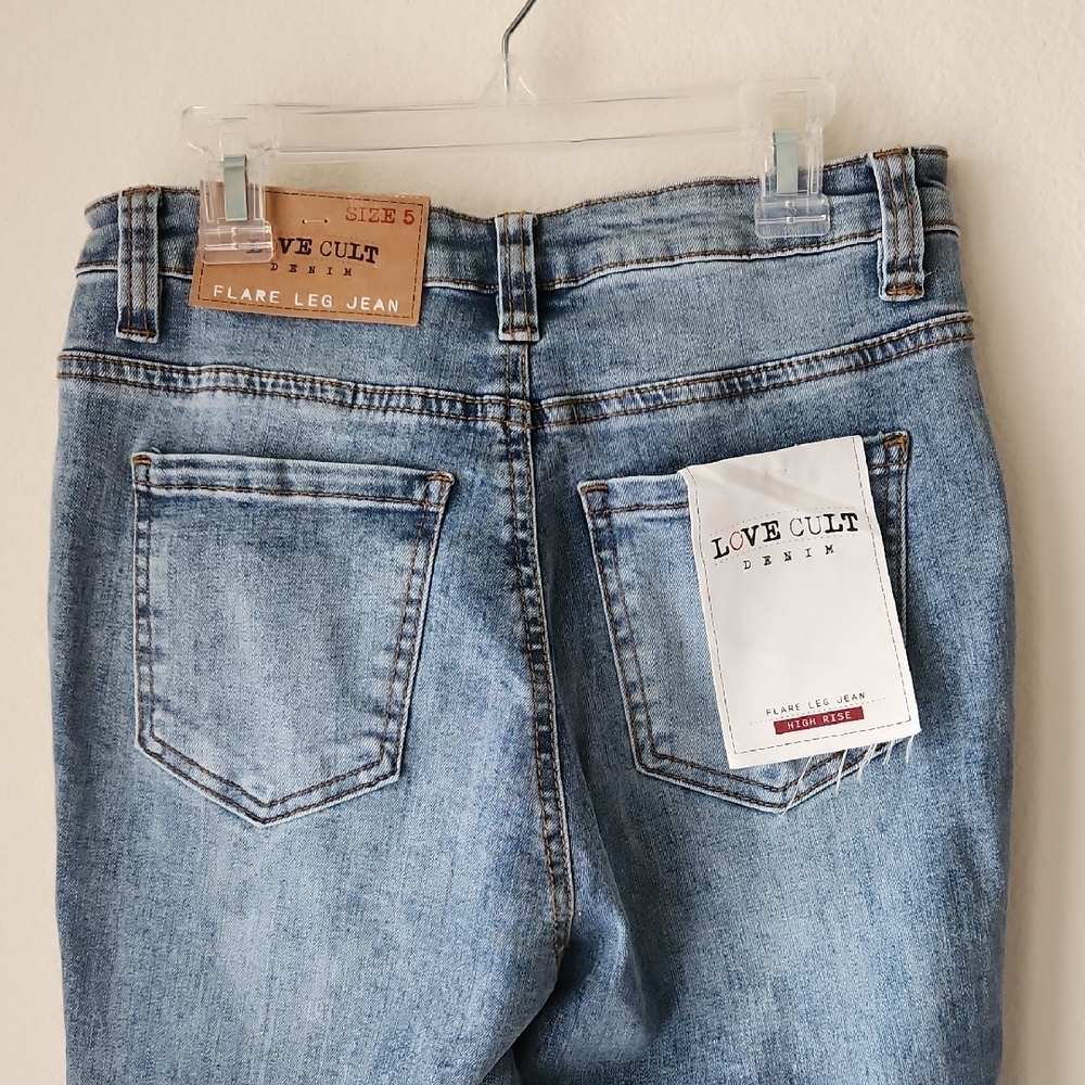LOVE CULT DENIM Classic Blue Flare Leg High Rise Jeans Sz 5 Y2K retro NWT - Picture 9 of 16
